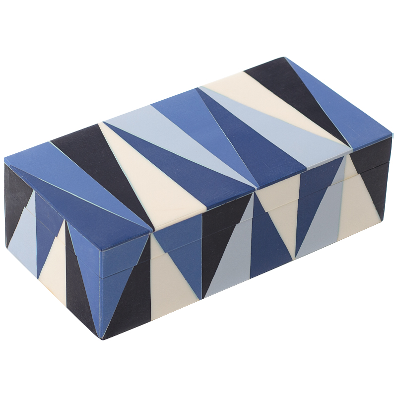 Шкатулка Blue White Triangles Bone Inlay Box Синий Белый Голубой Черный в Омске | Loft Concept 