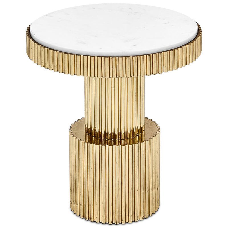 Приставной стол Brass Column Side Table Белый Латунь в Омске | Loft Concept 