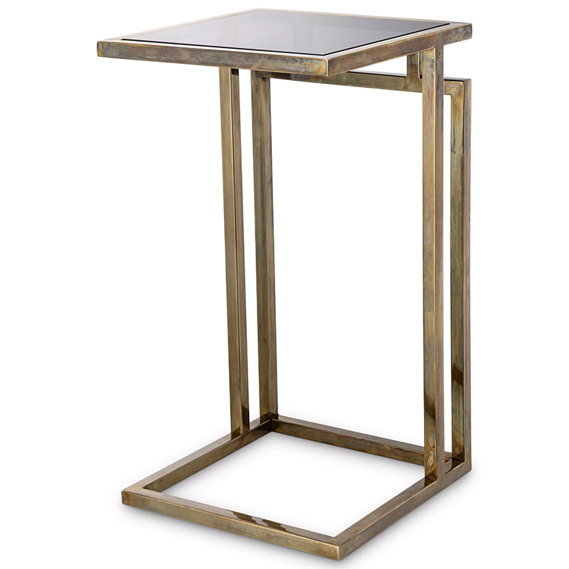 Приставной стол Eichholtz Side Table Marcus Brass Латунь Стекло Смок в Омске | Loft Concept 