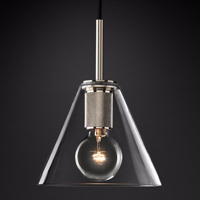 Подвесной светильник RH Utilitaire Funnel Pendant Silver Никель Прозрачное Стекло в Омске | Loft Concept 