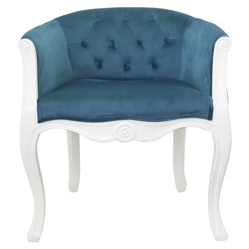 Кресло низкое в стиле прованс Louis French Armchair white and blue velour Бирюзовый Белый в Омске | Loft Concept 