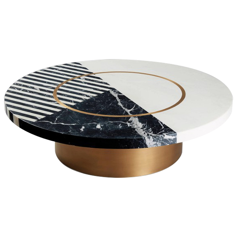 Кофейный стол Mercado Marble Brass Coffee Table Черно-белый Латунь в Омске | Loft Concept 