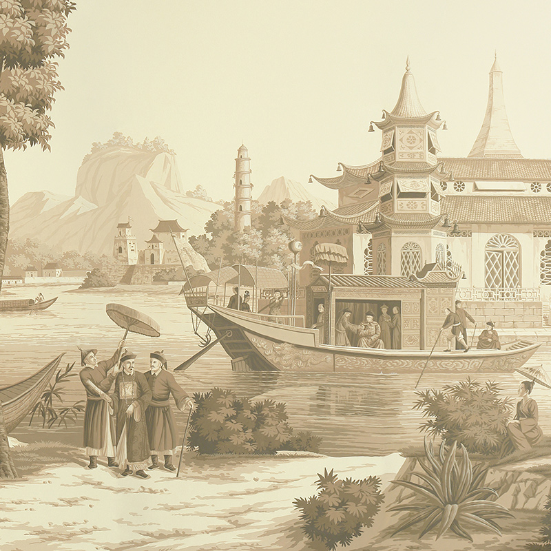 Обои ручная роспись Procession Chinoise Sepia on scenic paper  в Омске | Loft Concept 