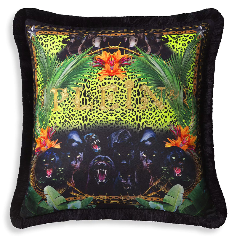 Подушка Philipp Plein Cushion Silk Jungle 50 x 50 Черный Мульти в Омске | Loft Concept 