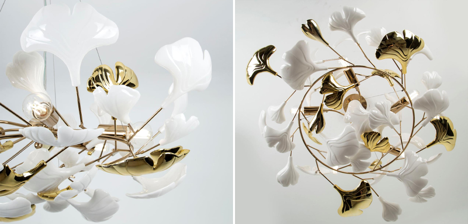 Люстра Wintery flover Gold с Белыми декоративными плафонами Люстра Wintery flover Gold с Белыми декоративными плафонами - Loft-Concept в Омске