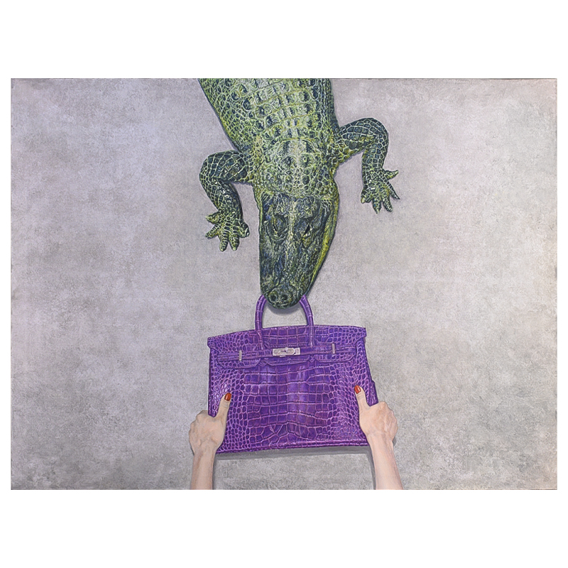 Картина Gator Birkin Hands Серый Фиолетовый Зеленый Красный в Омске | Loft Concept 