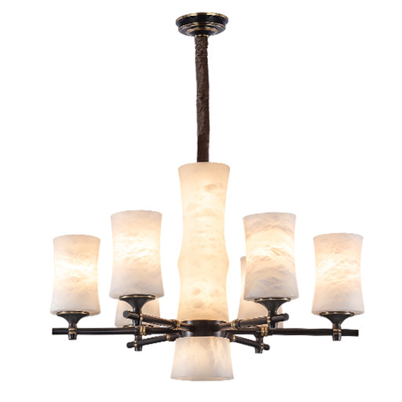 Дизайнерская люстра 6 плафонов из натурального мрамора Marble Shades Chandelier Золотой Коричневый Дизайнерская люстра 6 плафонов из натурального мрамора Marble Shades Chandelier Золотой Коричневый в Омске | Loft Concept