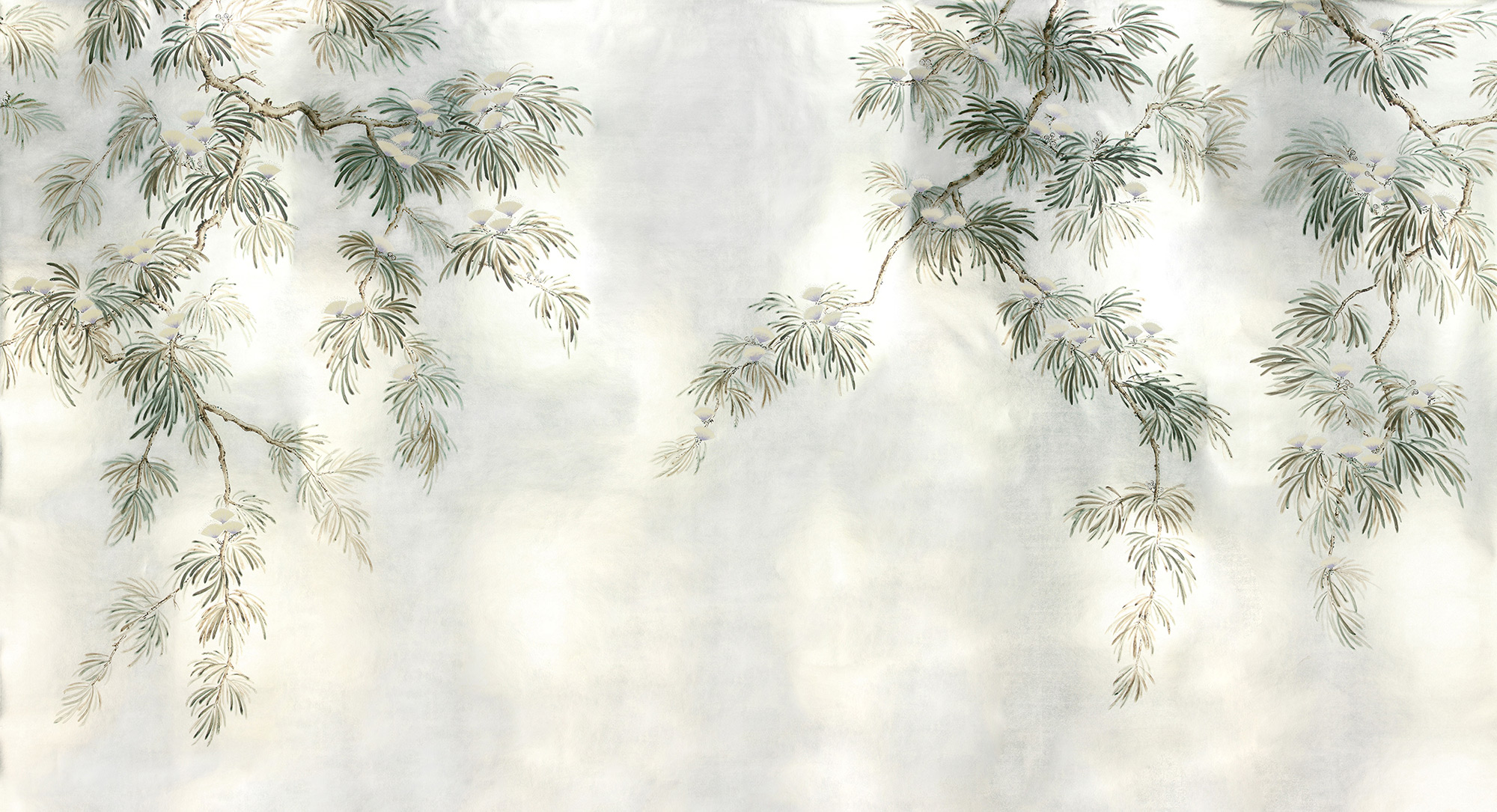 Обои ручная роспись Silk Tree Original colourway on White Metal gilded paper Обои ручная роспись Silk Tree Original colourway on White Metal gilded paper - постер Loft-Concept в Омске