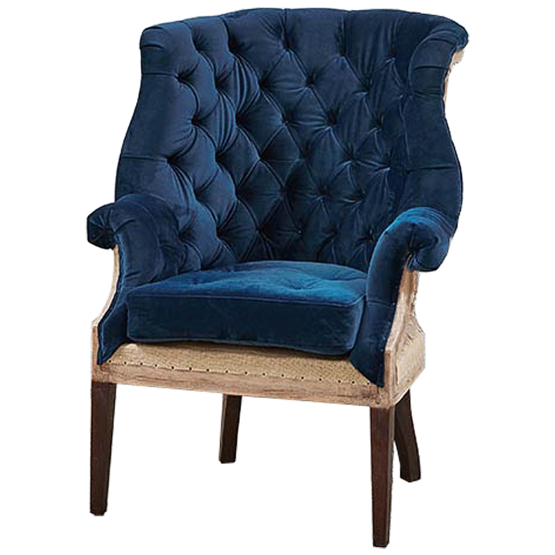 Кресло Gamilton Armchair Blue Синий Коричневый в Омске | Loft Concept 