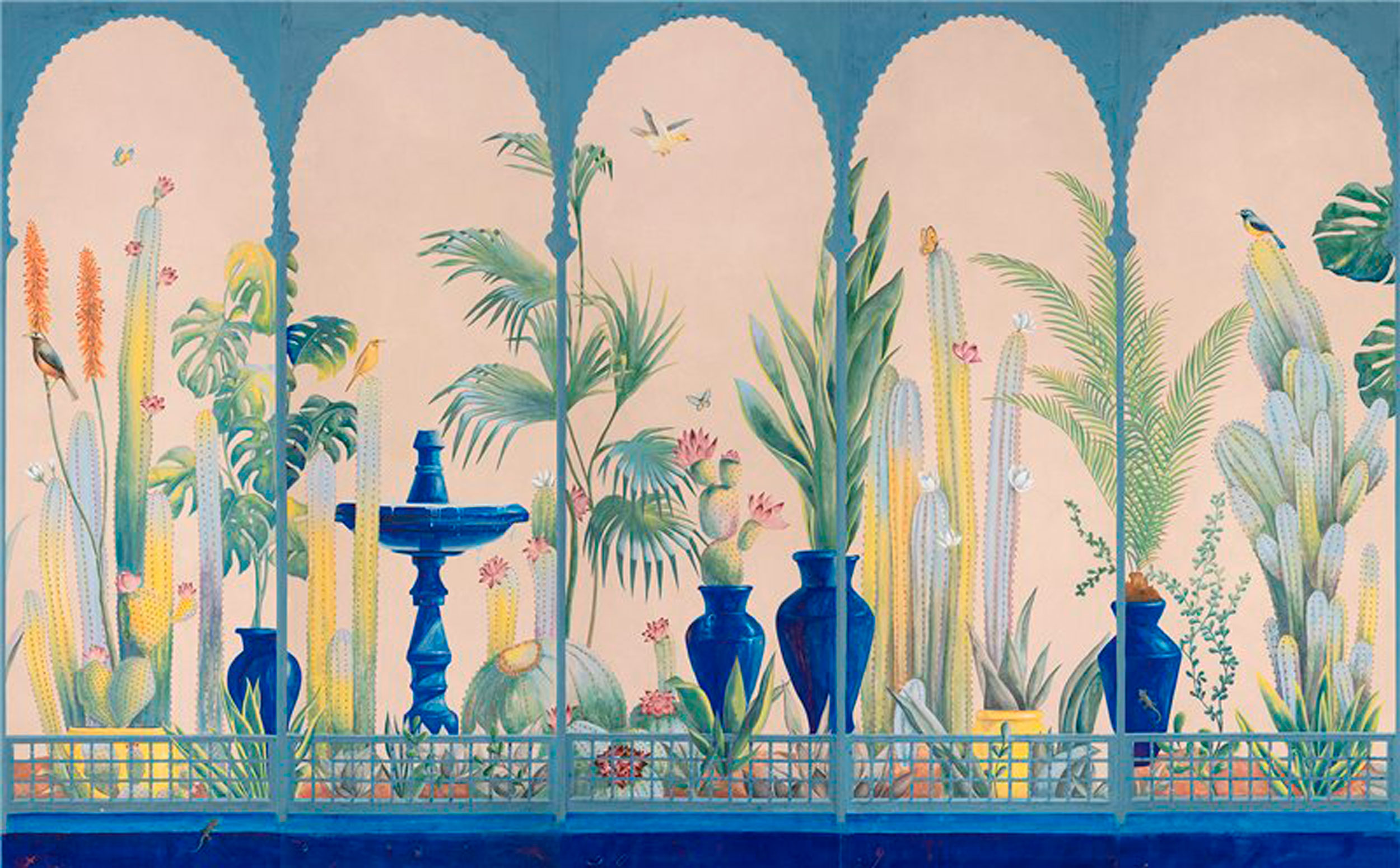 Обои ручная роспись Jardin Marrakech Majorelle on painted Xuan paper Обои ручная роспись Jardin Marrakech Majorelle on painted Xuan paper - постер Loft-Concept в Омске