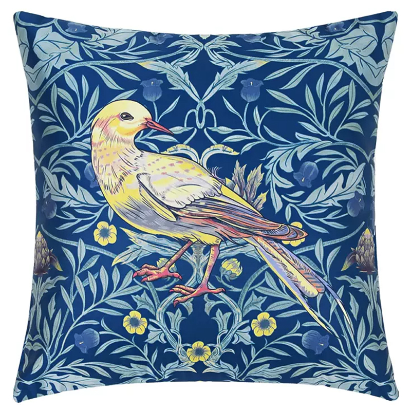 Декоративная подушка Bird and Flower Pattern Cushion Синий Мульти в Омске | Loft Concept 