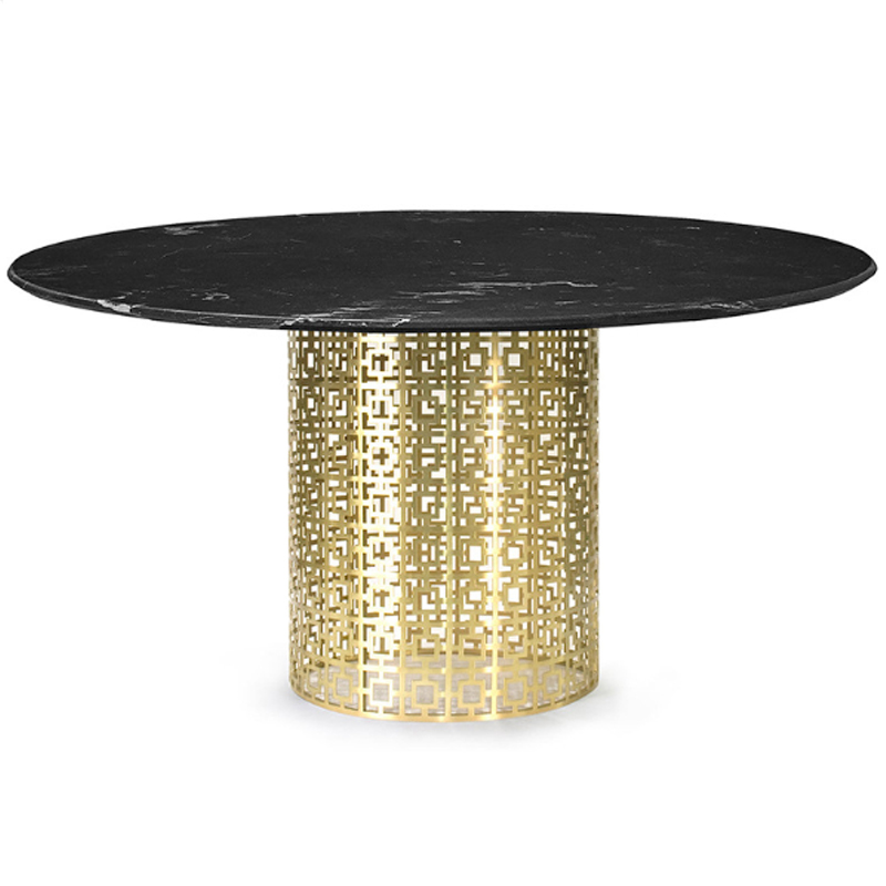 Обеденный стол Jonathan Adler Nixon Dining Table Черная столешница мрамор Золотой Черный Мрамор Nero в Омске | Loft Concept 