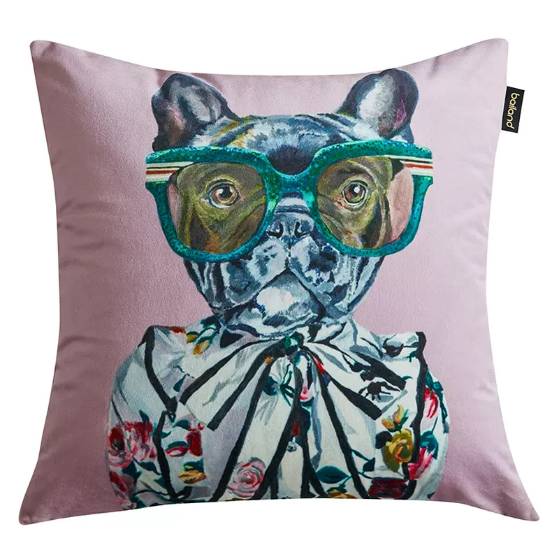 Декоративная подушка Стиль Gucci Dog Fashion Animals Cushion Lilac Мульти Сиреневый в Омске | Loft Concept 