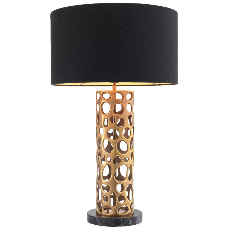 Настольная лампа Eichholtz Table Lamp Dix Brass Черный Винтажная латунь Черный Мрамор Nero Золотой в Омске | Loft Concept 