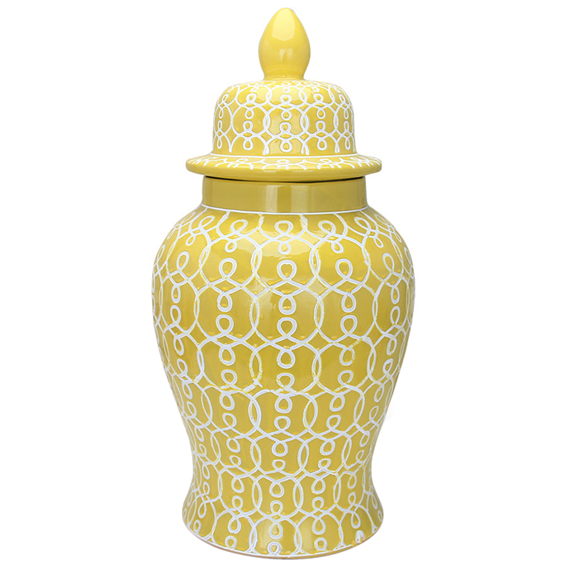 Ваза с крышкой Ceramic Yellow White Ornament Vase Желтый Белый в Омске | Loft Concept 