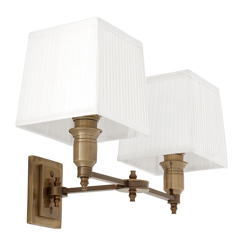 Бра Wall Lamp Lexington Double Brass+White Латунь Античная полированная Белый в Омске | Loft Concept 