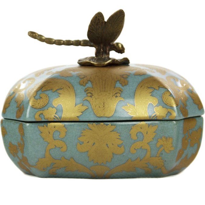 Шкатулка Box Gold on Blue Голубой пастельный Бронза Золотой Шкатулка Box Gold on Blue Голубой пастельный Бронза Золотой в Омске | Loft Concept