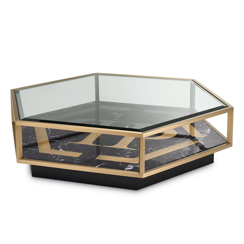 Кофейный стол Philipp Plein Coffee Table Falcon View Прозрачное Стекло Черный Золотой в Омске | Loft Concept 