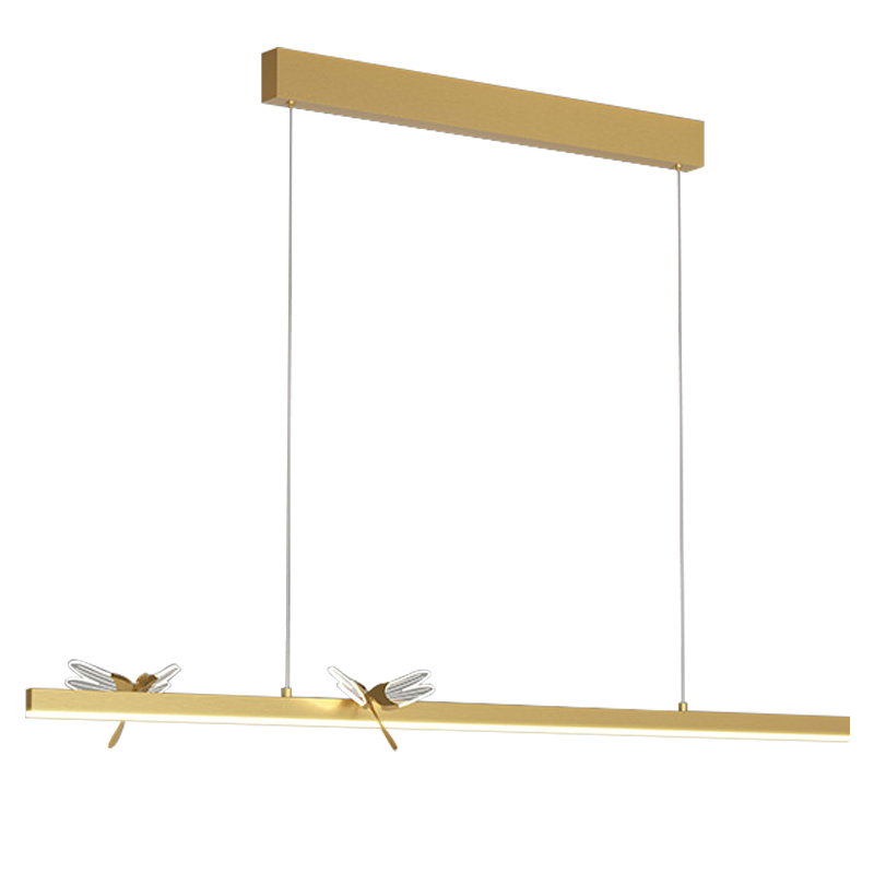 Линейный светильник со стрекозами Dragonfly Linear Chandelier Gold Золотой Прозрачный в Омске | Loft Concept 