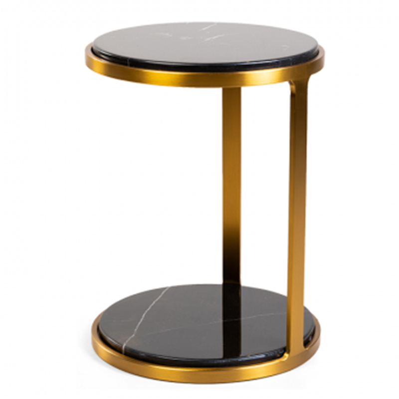 Приставной стол Viorel Marble Side Table Черный Мрамор Nero Глянцевое золото в Омске | Loft Concept 