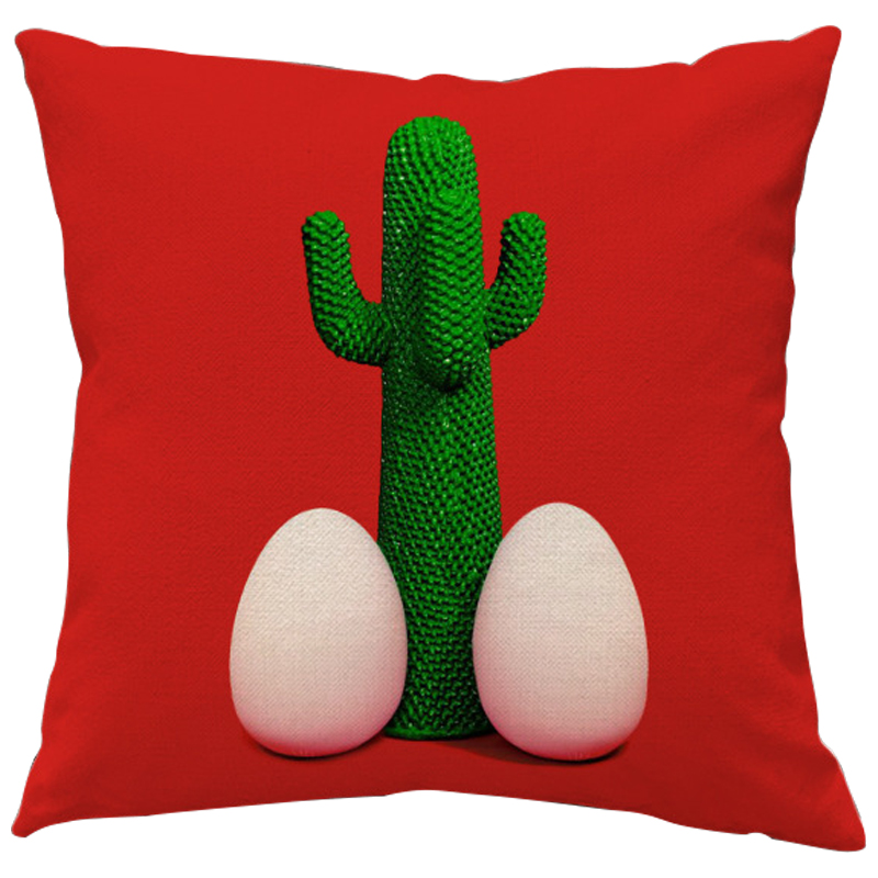 Декоративная подушка Seletti Cushion God Cactus Красный Зеленый Белый в Омске | Loft Concept 