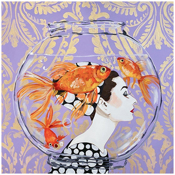 Картина Audrey Fishbowl on Lavender Damask Background Мульти в Омске | Loft Concept 