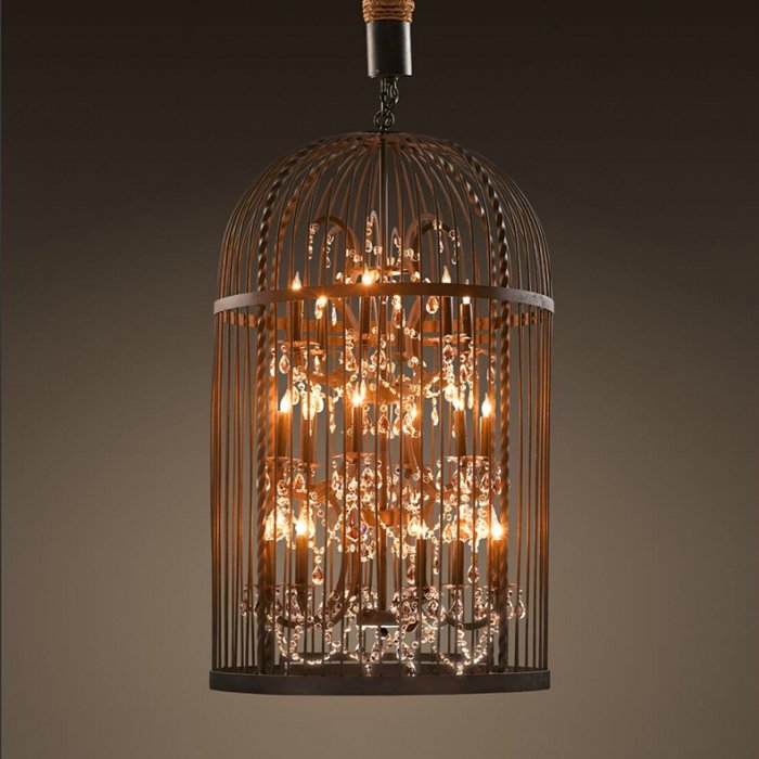 Люстра Steampunk Birdcage Chandelier Искусственная бурая ржавчина Черный в Омске | Loft Concept 