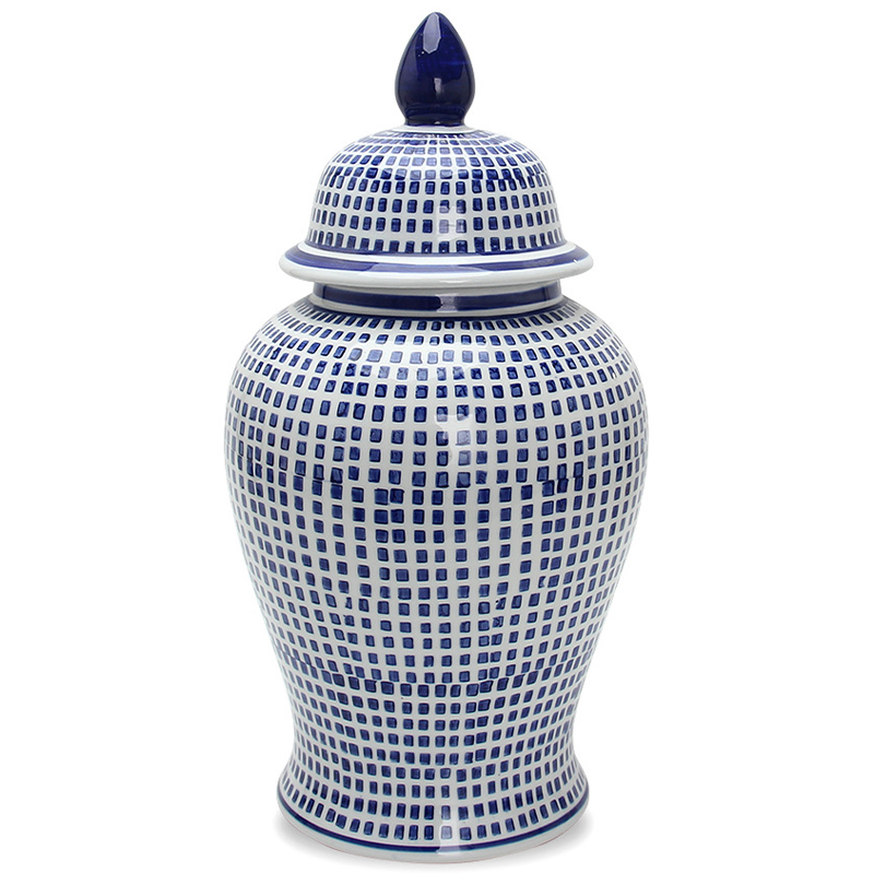 Ваза с крышкой Oriental Blue & White Square Pattern Vase Белый Синий в Омске | Loft Concept 