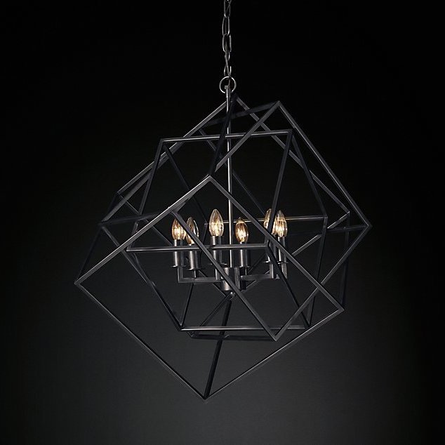 Люстра RH Caged Cubist Pendant black Черный в Омске | Loft Concept 