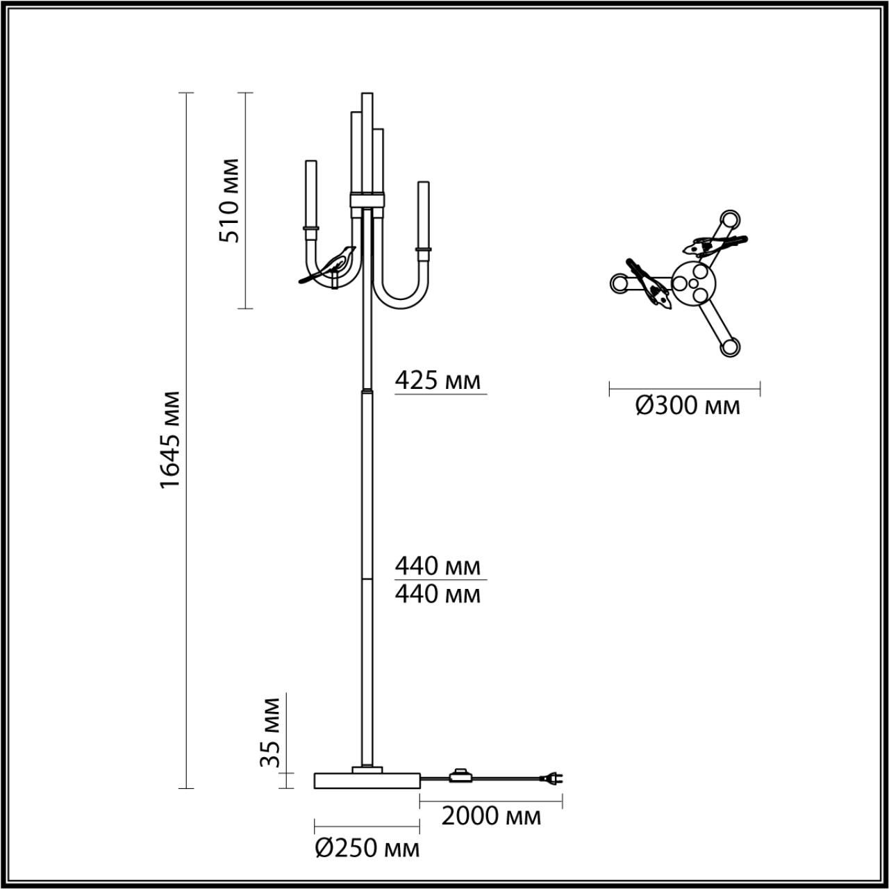 Торшер с 2-мя фигурками птиц на изогнутых прозрачных трубках Ganthea в Омске