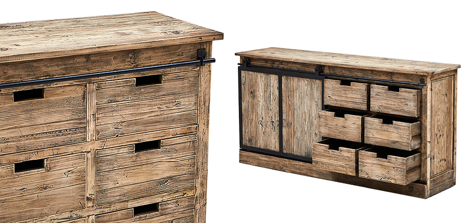 Комод с 6-ю ящиками и раздвижной дверцей лофт Ernesto Wood Commode Комод с 6-ю ящиками и раздвижной дверцей лофт Ernesto Wood Commode - Loft-Concept в Омске