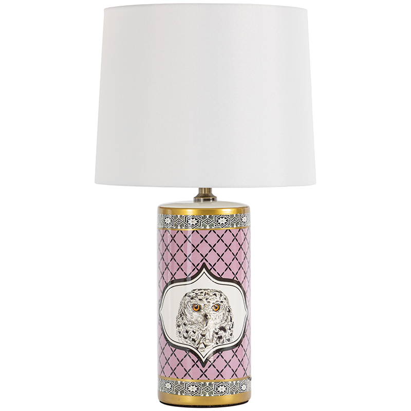 Настольная лампа Owl Collection Pink Lampshade Белый Розовый Черно-белый Золотой в Омске | Loft Concept 