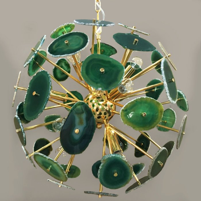 Люстра Agate Burst Chandelier Green Зеленый Золотой в Омске | Loft Concept 