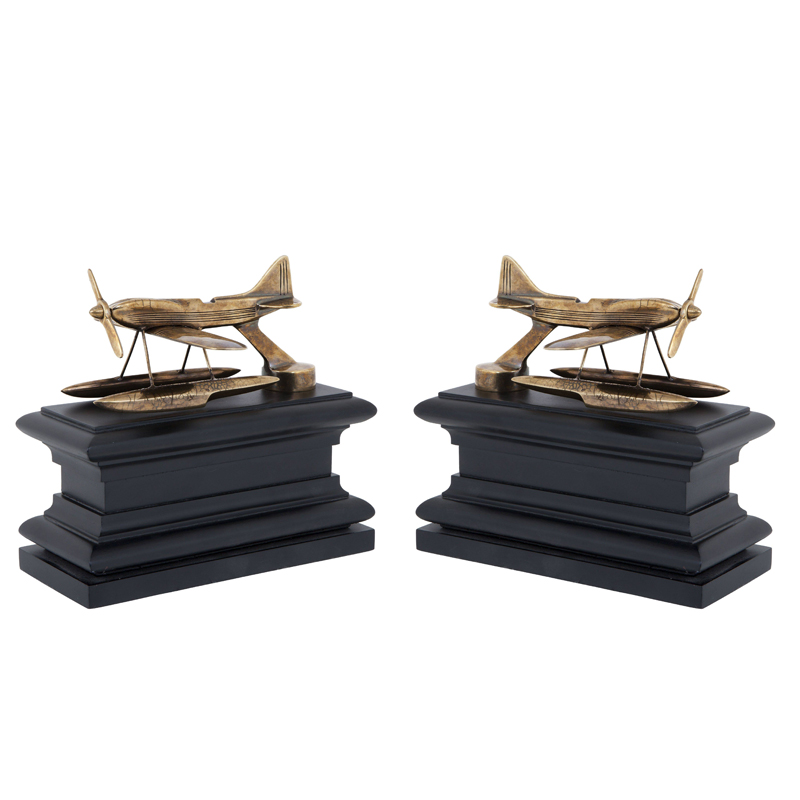 Держатель для книг Eichholtz Bookend Hydroplane set of 2 brass Латунь Античная полированная Черный в Омске | Loft Concept 