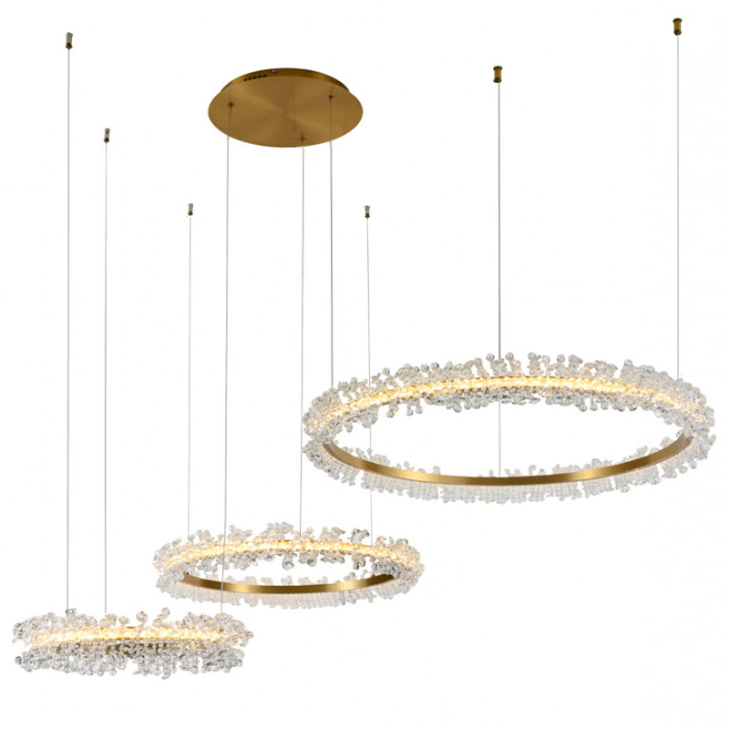 Люстра Crystal round chandelier 3 кольца Латунь Прозрачный Латунь в Омске | Loft Concept 