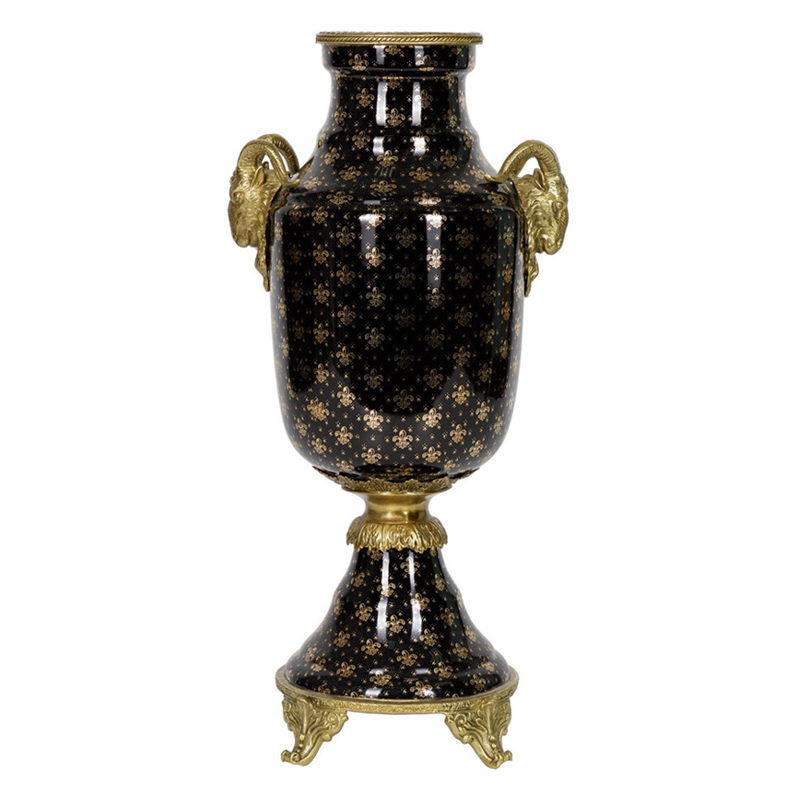 Ваза черного цвета из фарфора с золотистым узором и бронзовыми элементами Eden Garden porcelain and bronze Черный Бронза в Омске | Loft Concept 