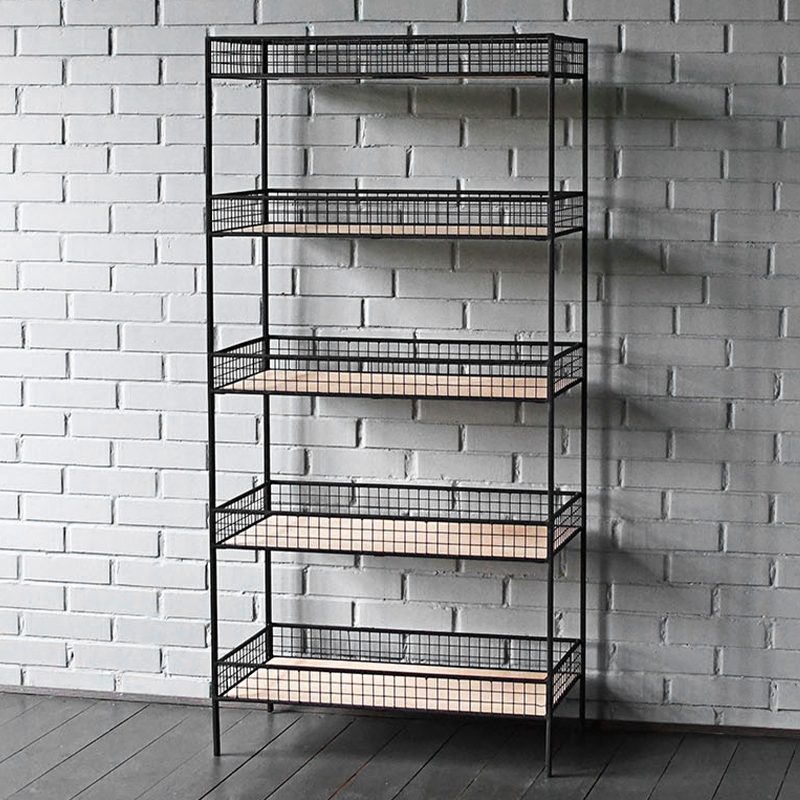 Стеллаж Keith Industrial Metal Rust Rack Черный Древесина в Омске | Loft Concept 