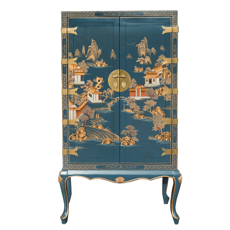 Голубой Шкаф в Китайском стиле Chinese Village Cabinet Голубой Мульти в Омске | Loft Concept 