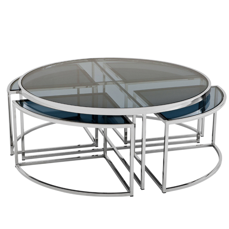 Кофейный стол Eichholtz Coffee Table Padova Stainless steel Нержавеющая сталь Стекло Смок в Омске | Loft Concept 