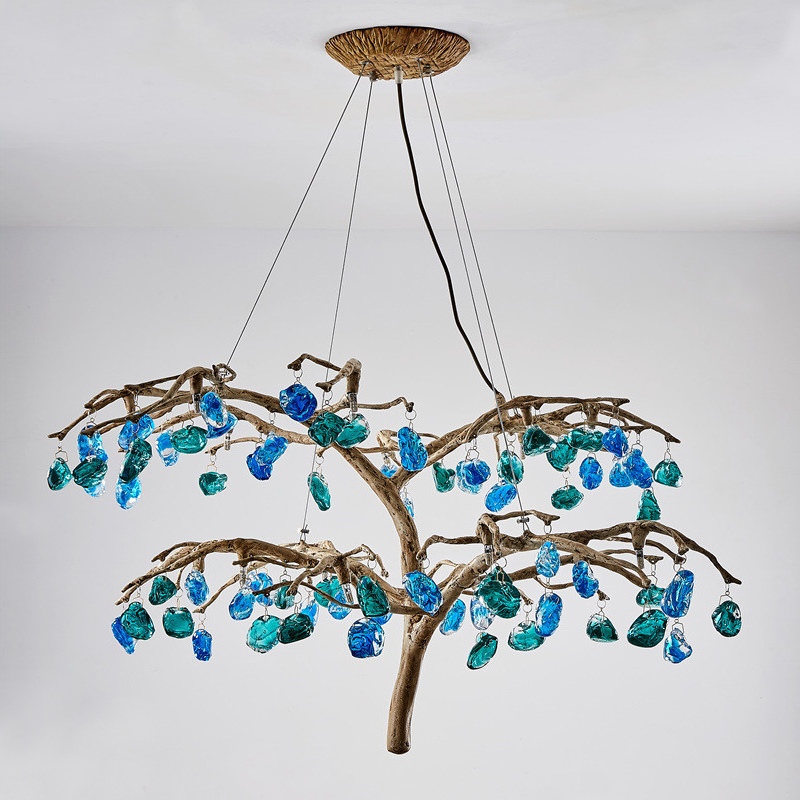 Люстра Precious Tree Chandelier Винтажное Светлое Золото Синий Бирюзовый в Омске | Loft Concept 