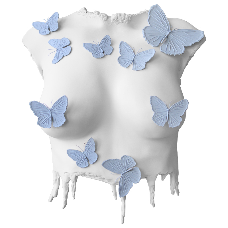 Аксессуар на стену Sculpture Female Torso Butterflies Белый Голубой в Омске | Loft Concept 