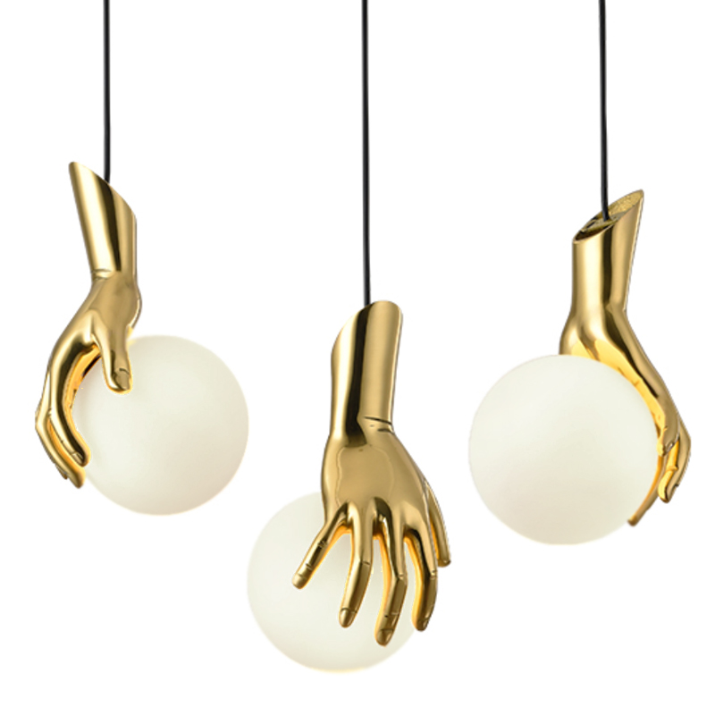 Подвесной светильник Золотая рука Gold Hand Pendant lamp Глянцевое золото Прозрачный белый в Омске | Loft Concept 