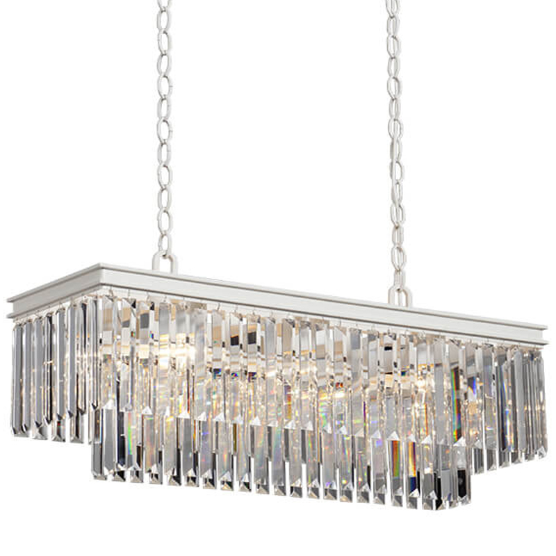 Люстра RH 1920s Odeon Clear Glass Rectangular Chandelier  White iron Длина 80 Белый Прозрачное Стекло в Омске | Loft Concept 