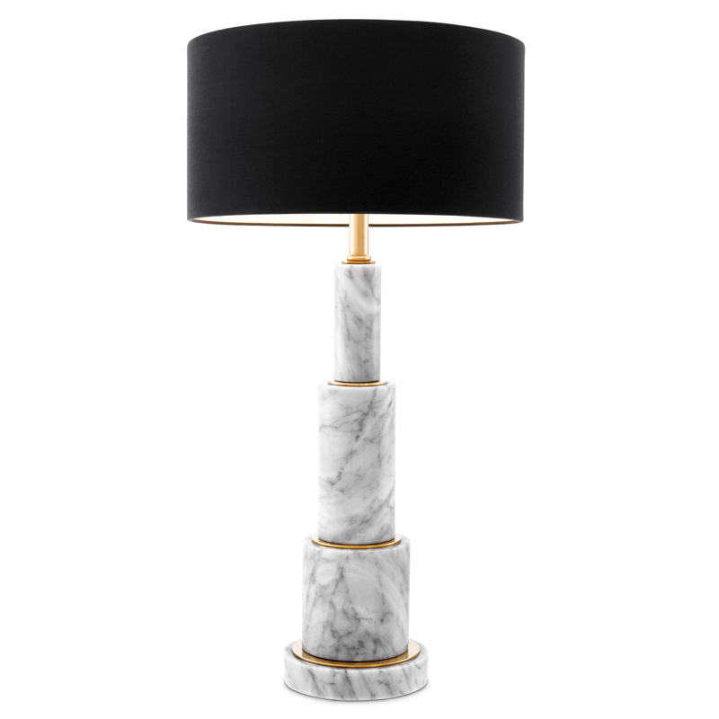 Настольная лампа Eichholtz Table Lamp Dax Белый Мрамор Bianco Черный Глянцевое золото в Омске | Loft Concept 