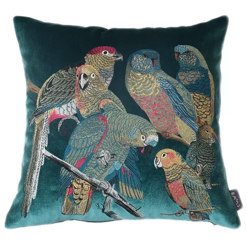 Декоративная подушка с вышивкой Embroidery Parrots Pillow Green Зеленый Мульти в Омске | Loft Concept 