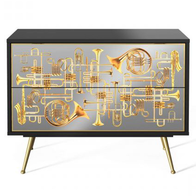 Комод Seletti Chest of Two Drawers Trumpets Золотой Черный Золотой Шампань в Омске | Loft Concept 