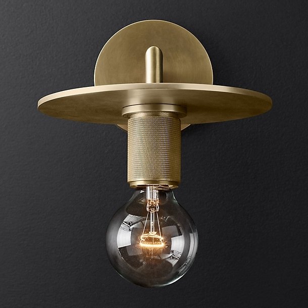 Бра RH Utilitaire Knurled Disk Shade Sconce Brass Латунь в Омске | Loft Concept 