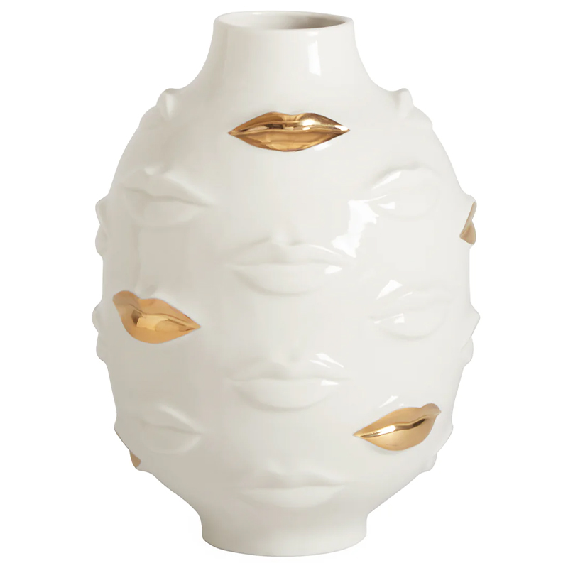 Ваза Jonathan Adler Gilded Gala Round Vase Глянцевое золото Белый в Омске | Loft Concept 