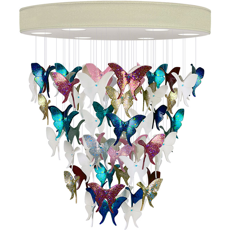 Люстра Цветные Бабочки Жемчужно-серая база Night Butterflies Chandelier Multi Color Бежево-серый Мульти в Омске | Loft Concept 