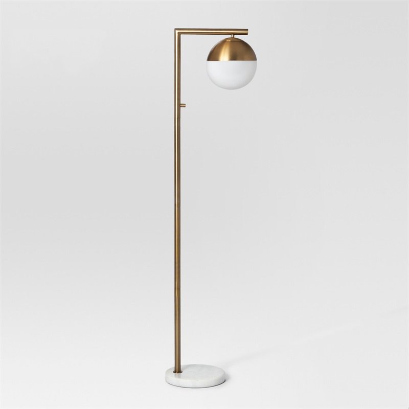 Торшер Geneva Single Glass Globe Floor Lamp Белый Латунь в Омске | Loft Concept 